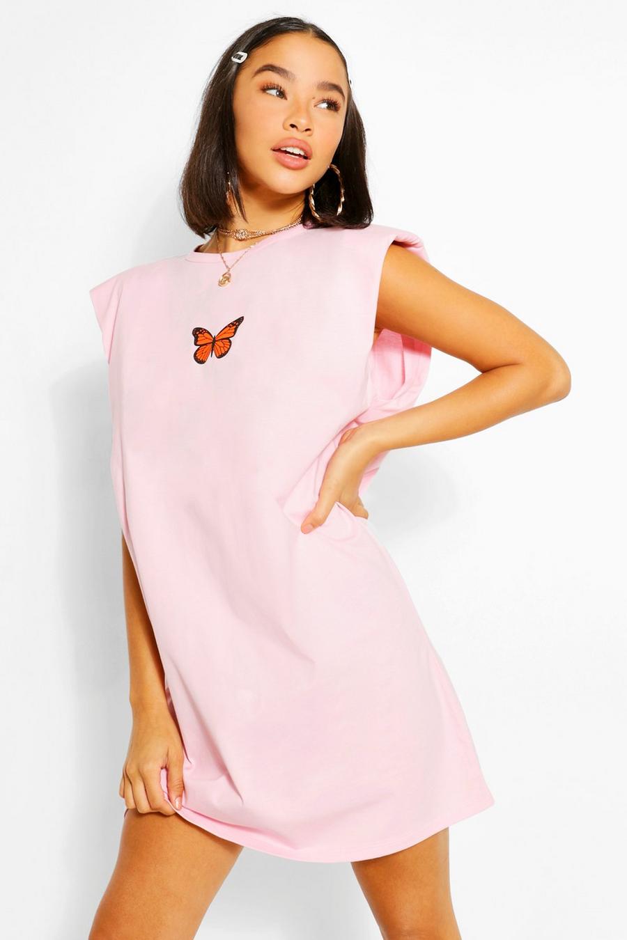 Ärmelloses T-Shirt-Kleid mit Schmetterlings-Print und Schulterpolster image number 1