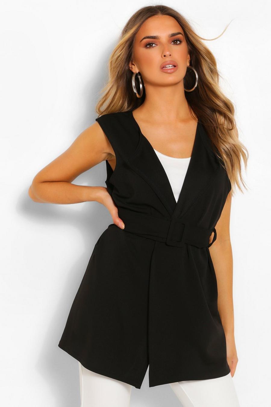 Self Fabric Buckle Sleeveless Duster image number 1