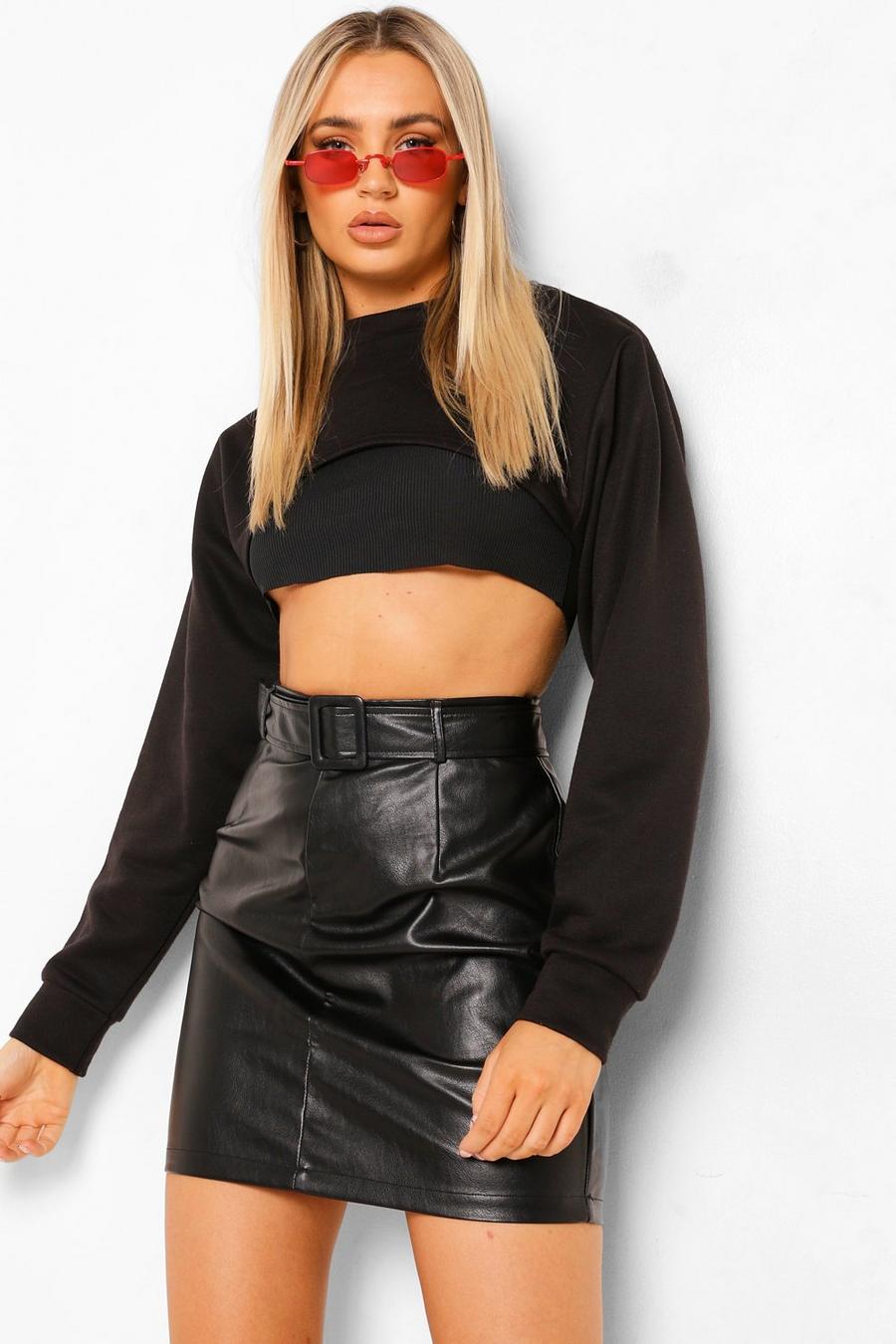 Black Faux Leather Belted Skirt image number 1