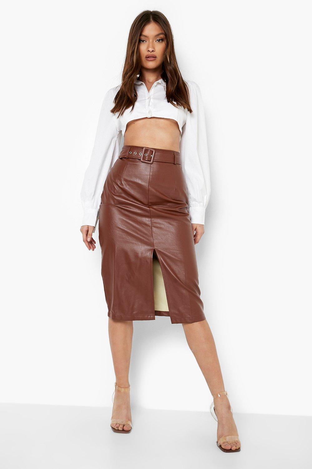 Chocolate brown faux outlet leather skirt