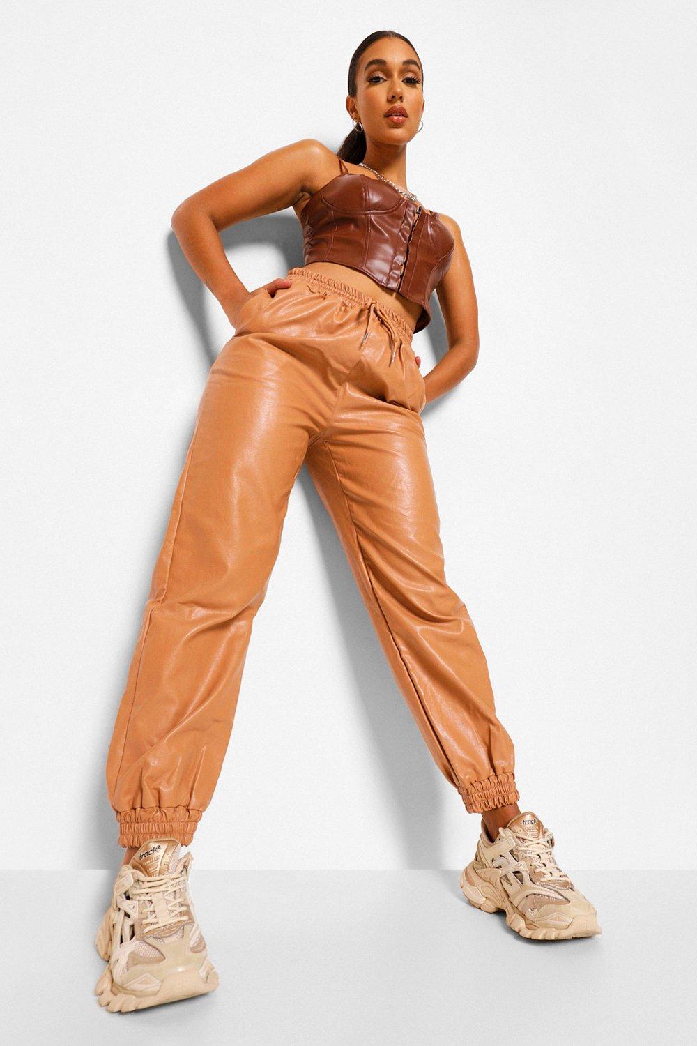 High Waisted Leather Look Joggers