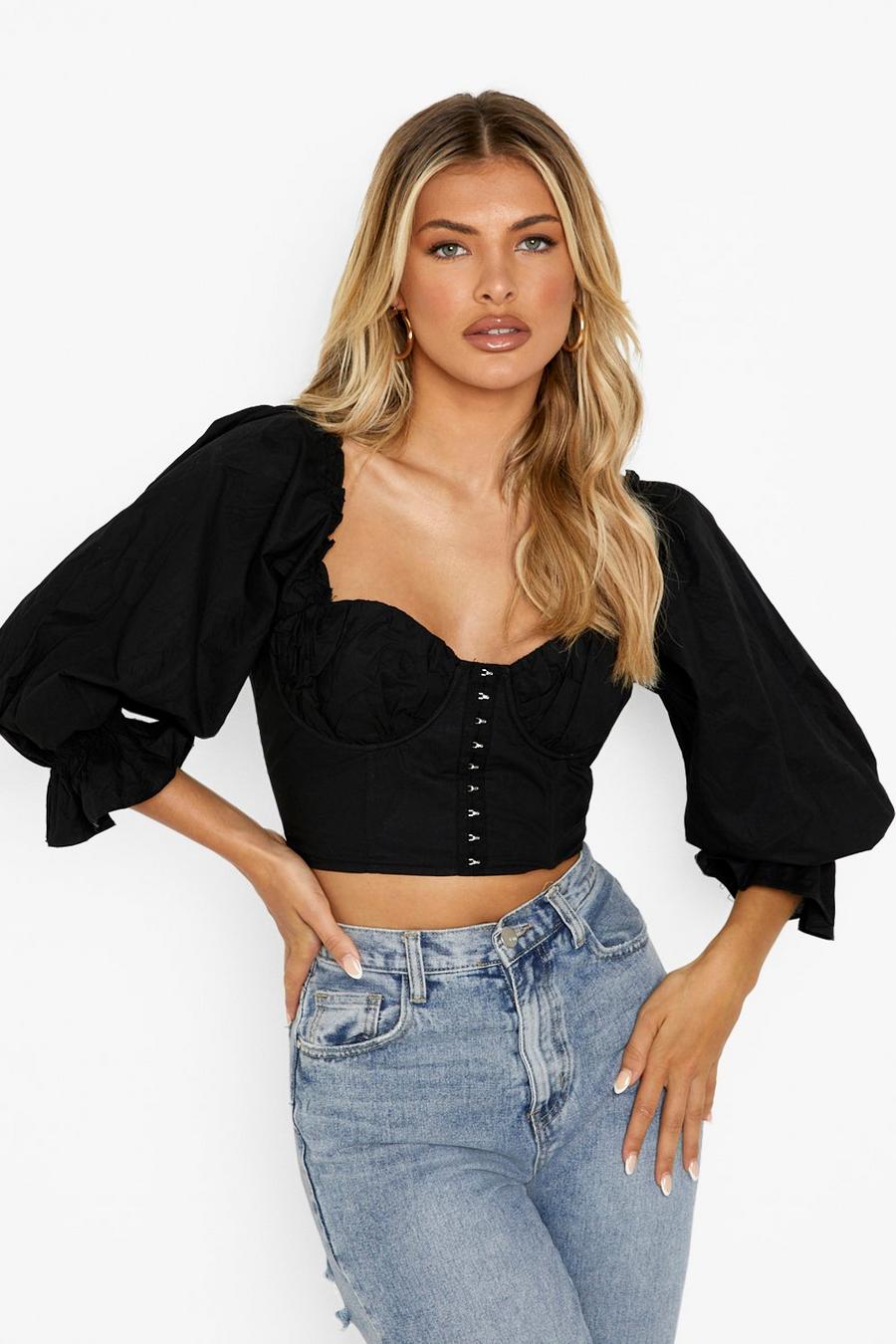 Black Woven Extreme Sleeve Off The Shoulder Top