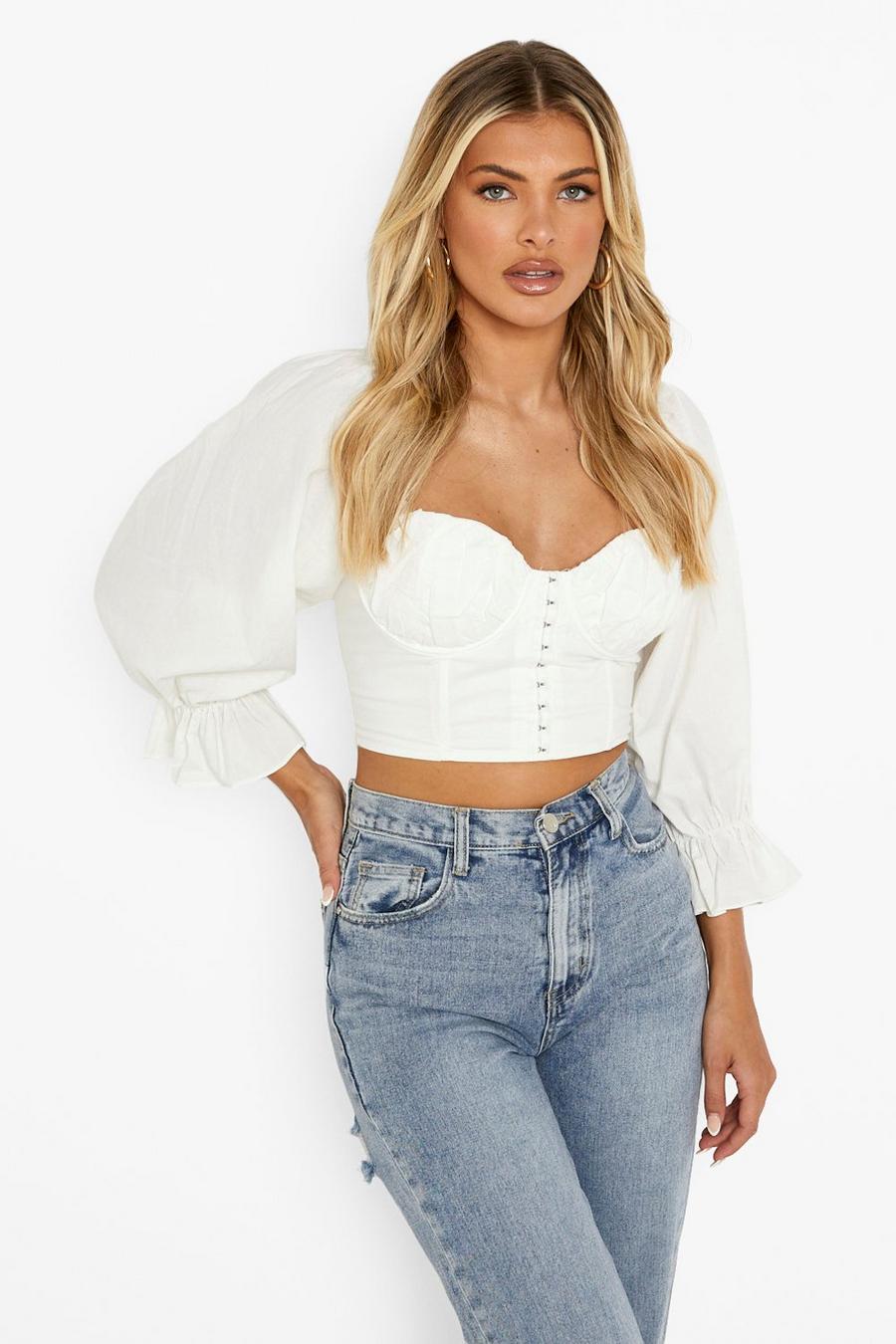 White Woven Extreme Sleeve Top image number 1