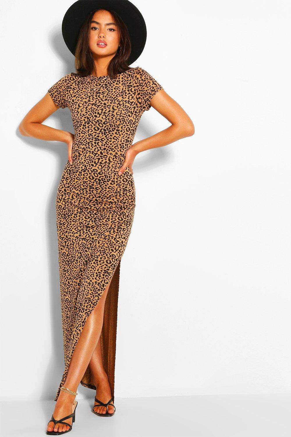 leopard print split leg dress