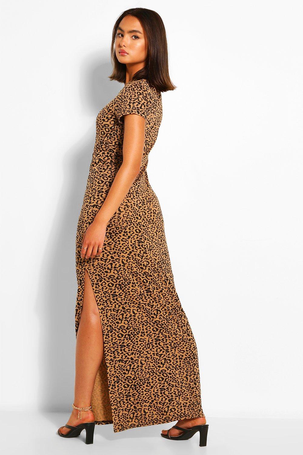 leopard print split leg dress