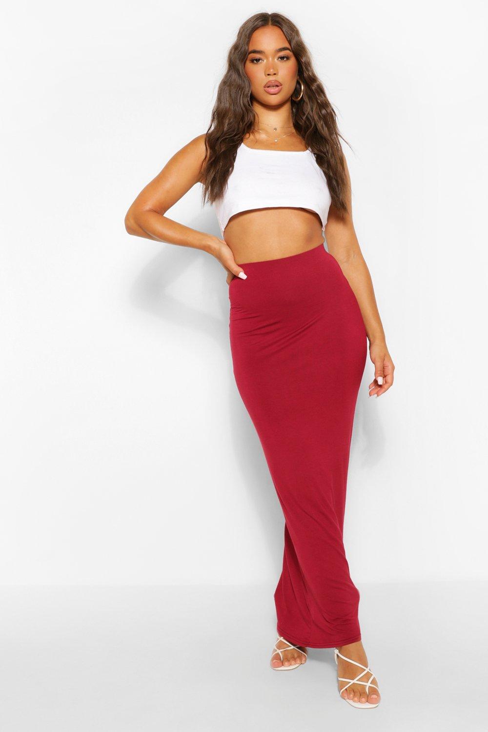 Basics High Waisted Jersey Knit Maxi Skirt