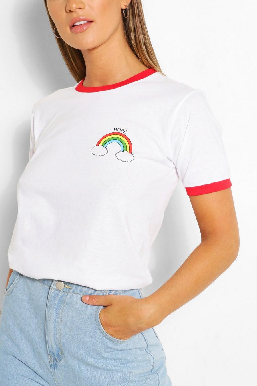 "Hope" T-shirt med regnbåge och kantband image number 1
