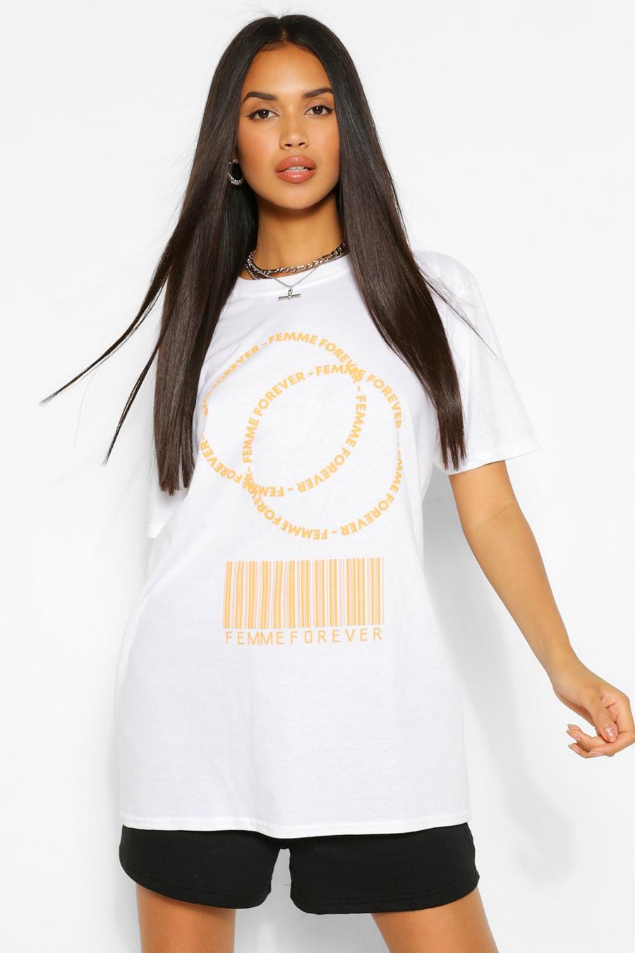 White Femme Forever T-shirt med grafiskt tryck image number 1