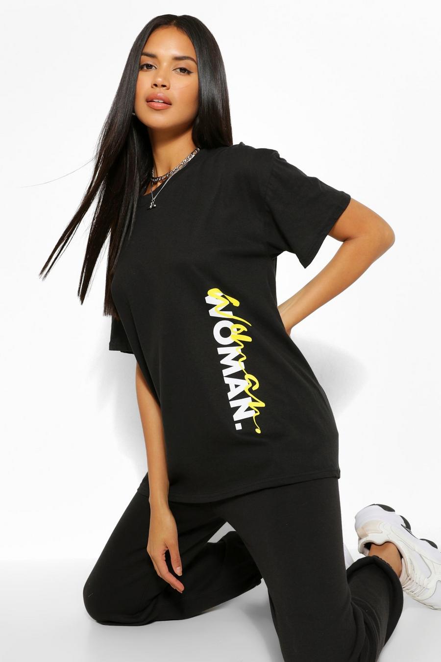 T-Shirt mit „Woman“-Print an der Seite, Schwarz image number 1