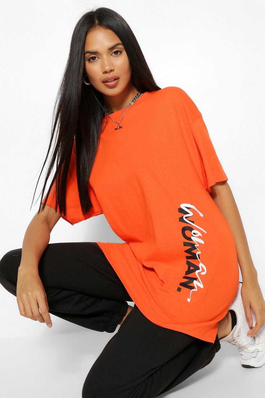 T-Shirt mit „Woman“-Print an der Seite, Orange image number 1