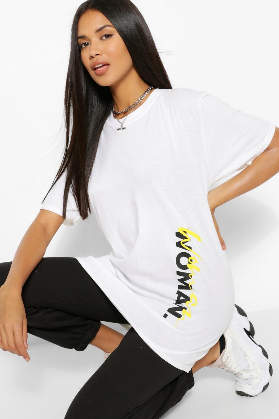 T-Shirt mit „Woman“-Print an der Seite, Weiß image number 1
