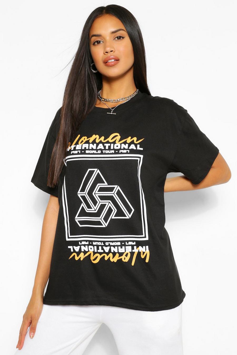 Black "International Woman" T-shirt med tryck image number 1