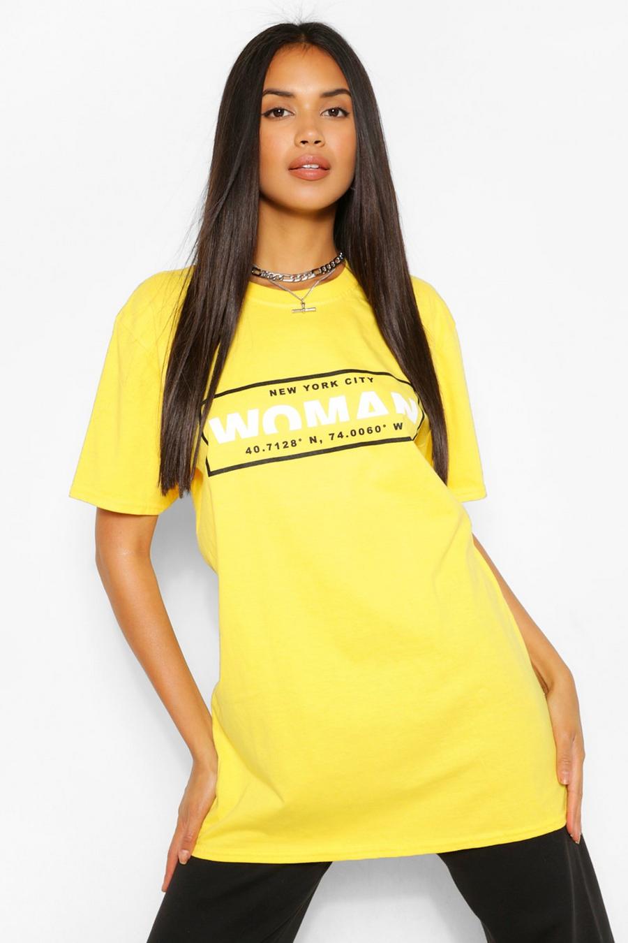 T-shirt con stampa riquadro Woman, Giallo limone image number 1