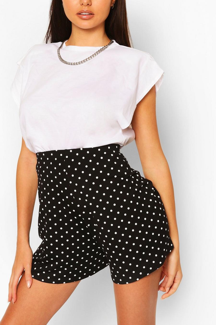 Black Polka Dot Flippy Jersey Shorts image number 1