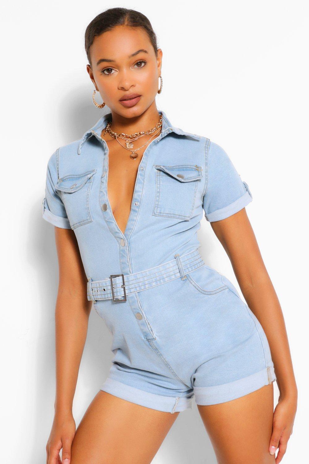 denim belted playsuit