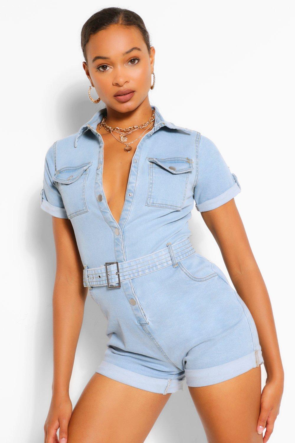 boohoo denim playsuit