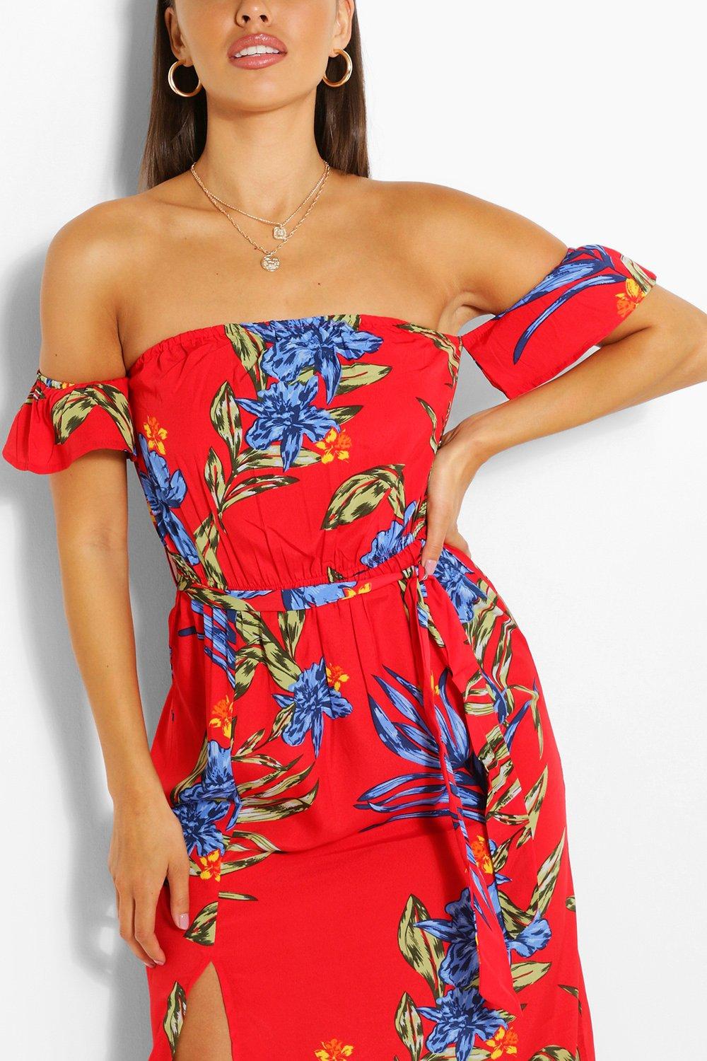 Floral Print Off The Shoulder Maxi Dress boohoo