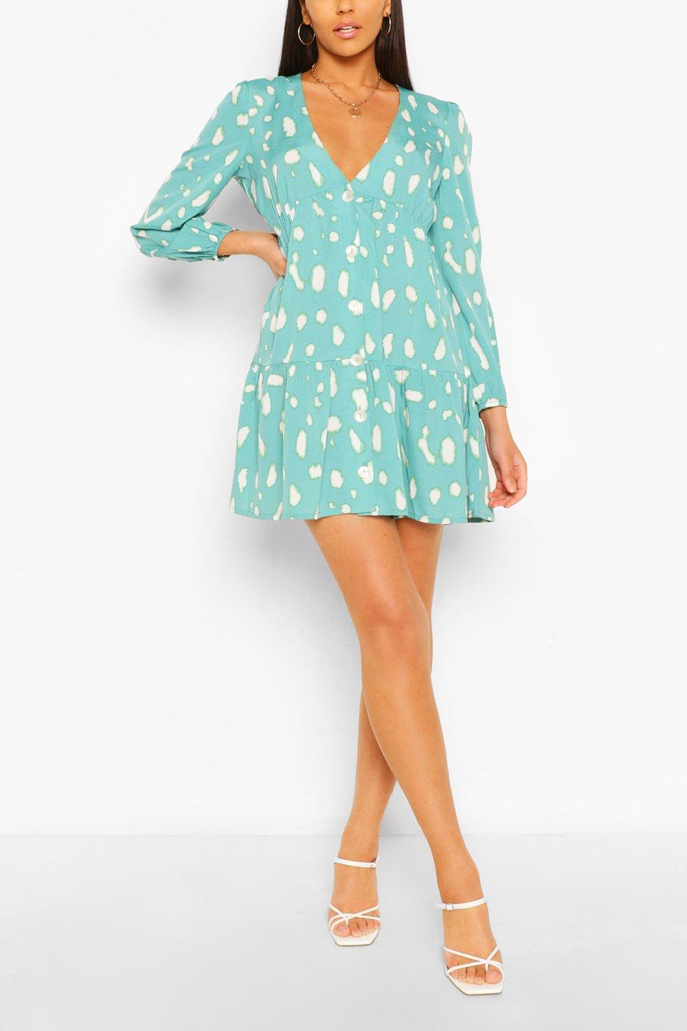 long sleeve tiered smock dress