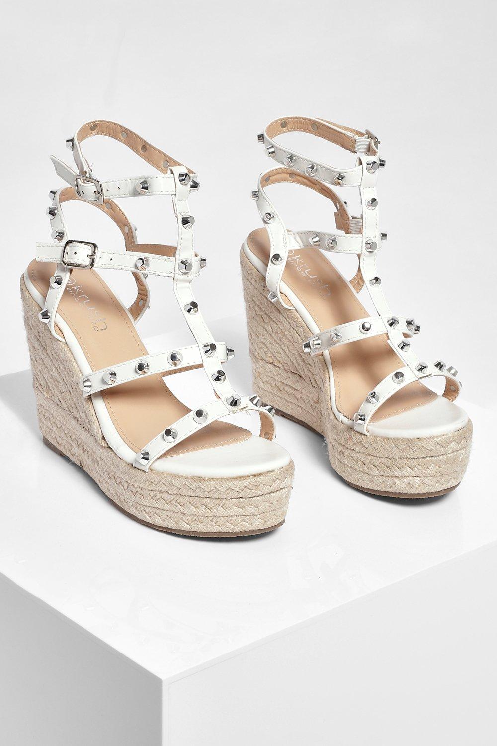 White on sale studded wedges