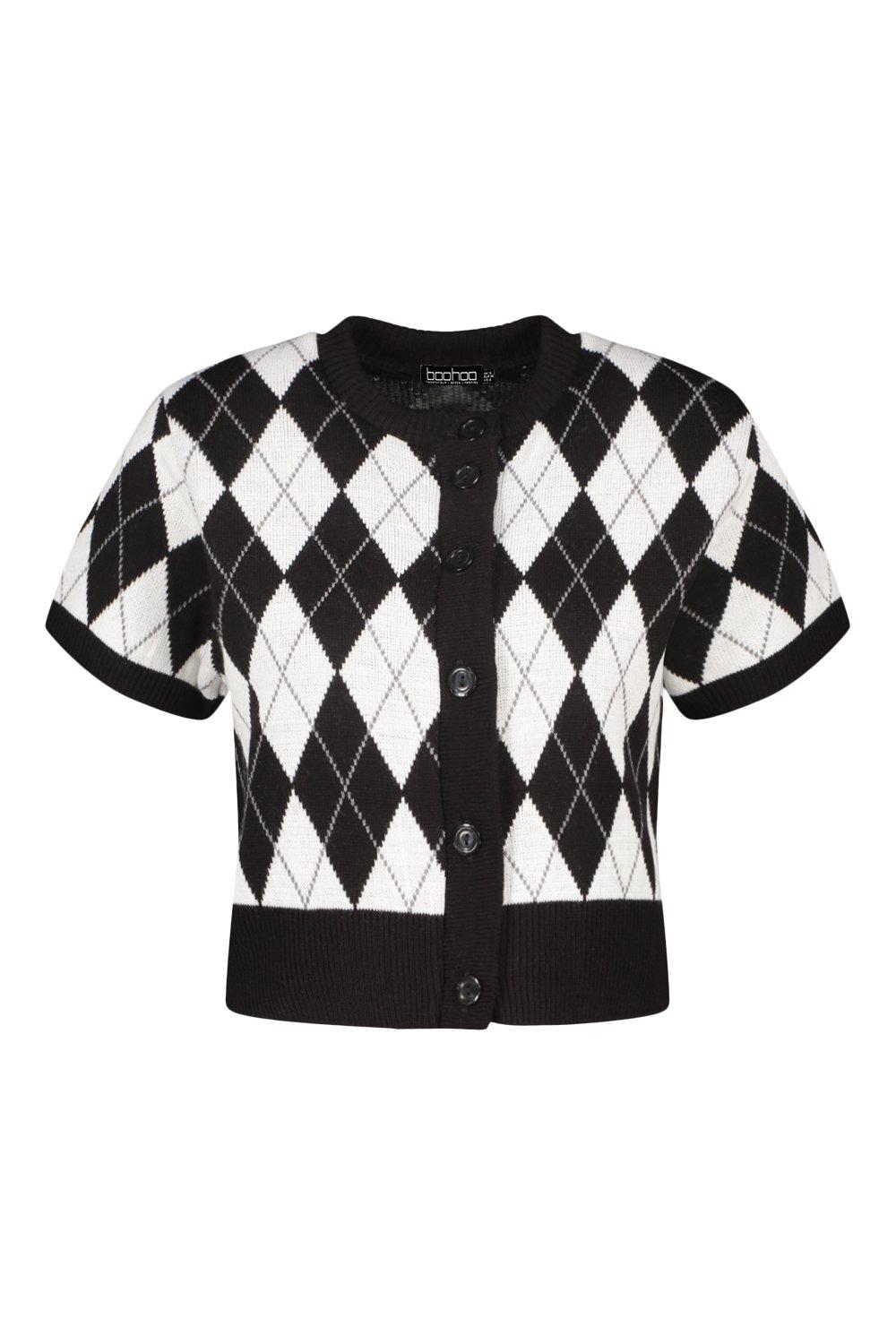 black and white check cardigan