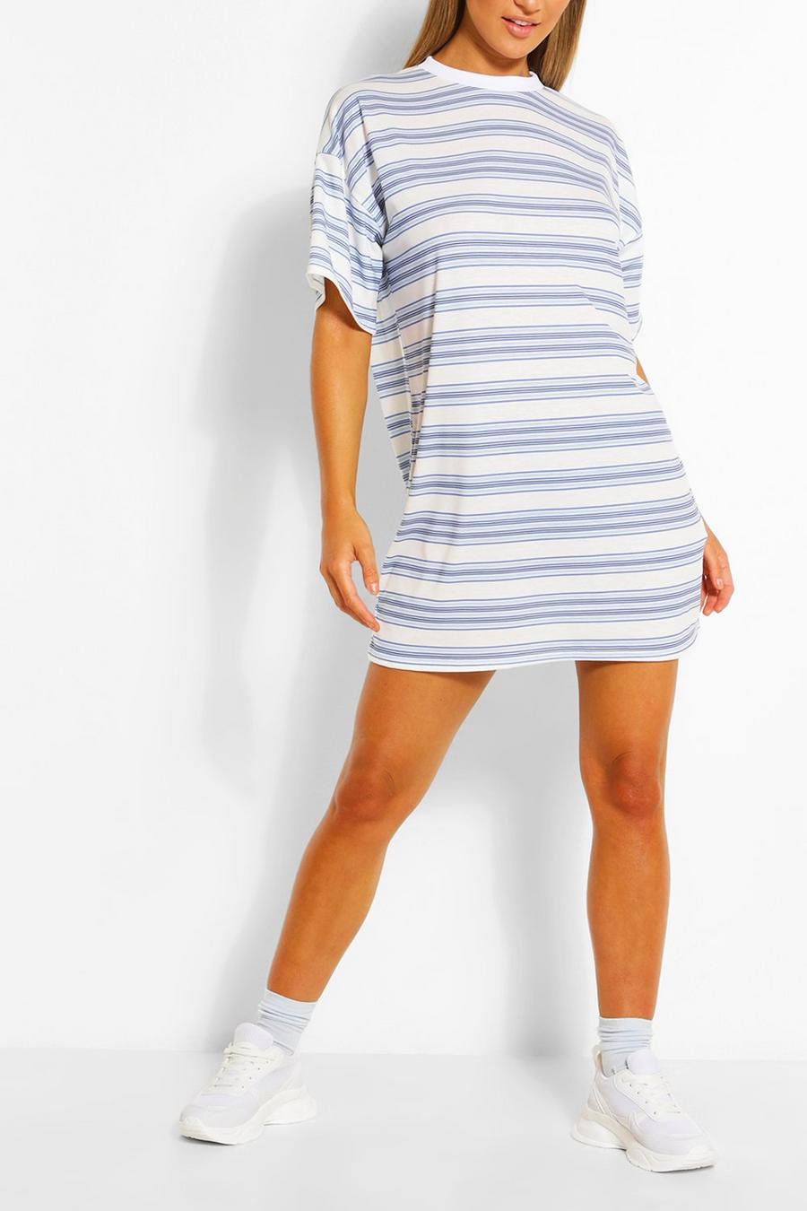 Blue Stripe Oversized T-shirt Dress image number 1
