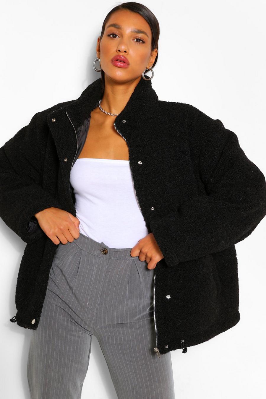 Black Teddy Faux Fur Mix Puffer Jacket image number 1