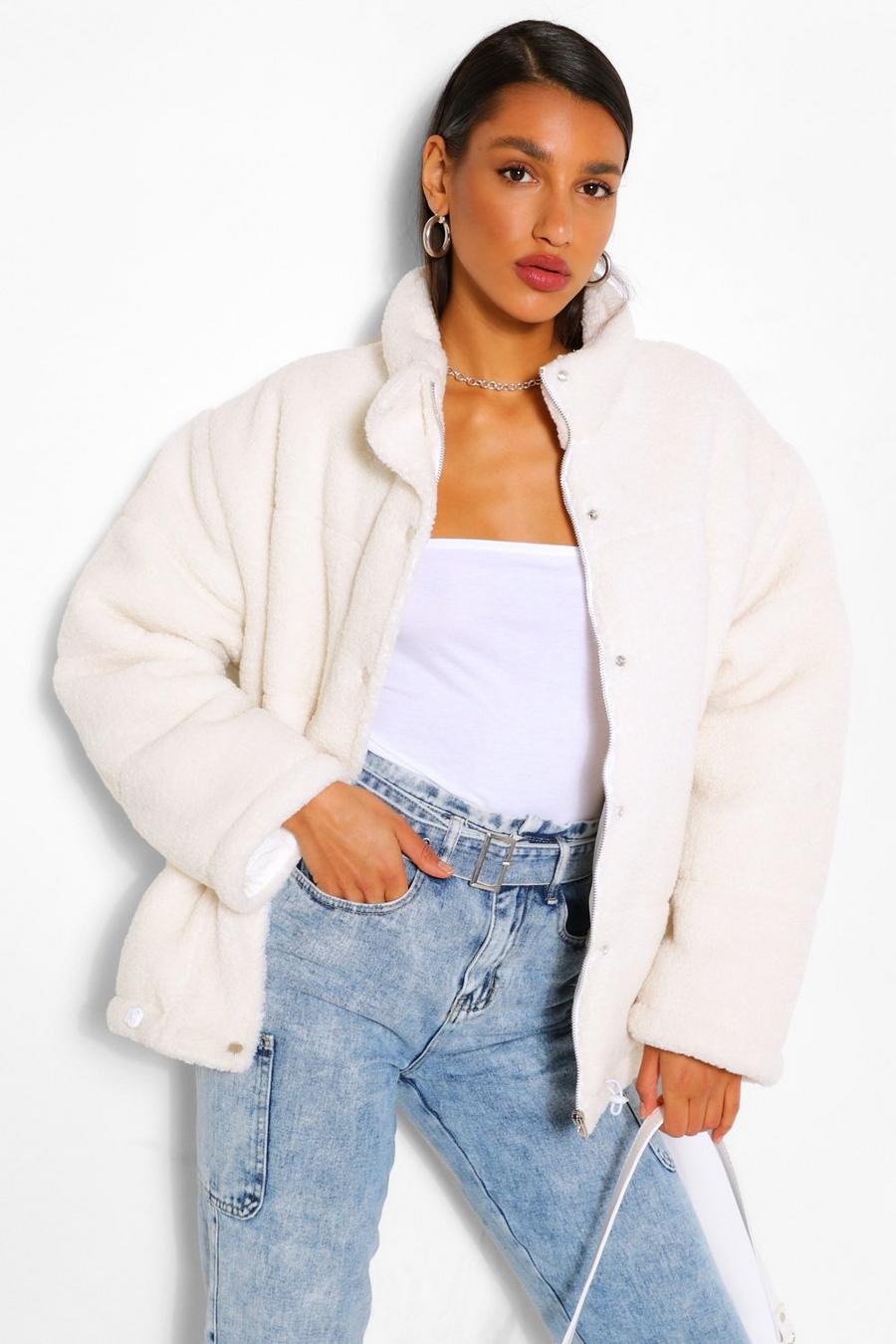 Cream Teddy Faux Fur Mix Puffer Jacket image number 1