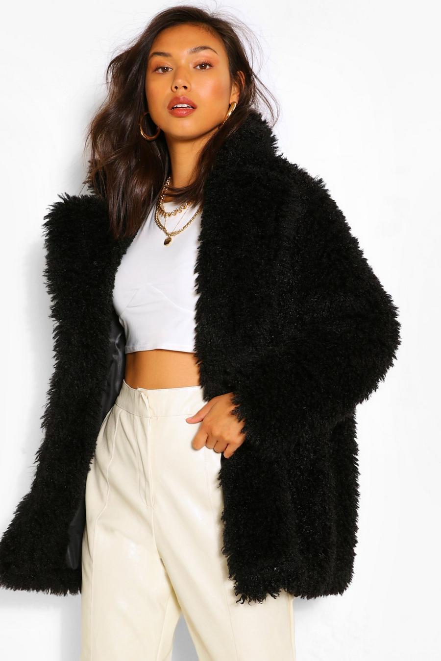 House of Fluff Synthetic Teddy Coat in Black Womens Clothing Jackets Fur jackets 