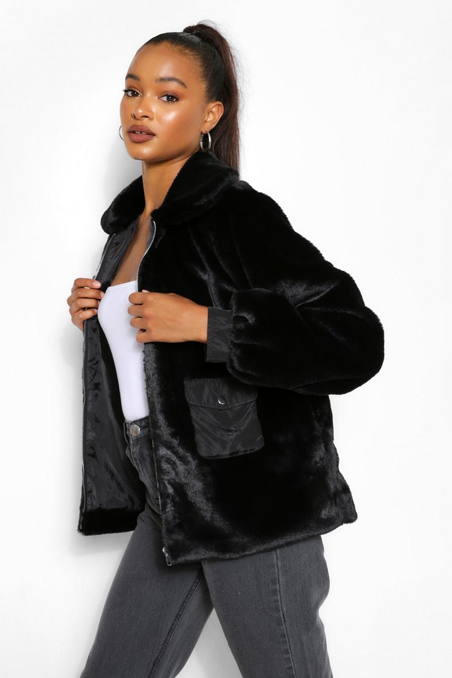 boohoo Plus Size Oversized Pocket Detail Faux Fur Jacket