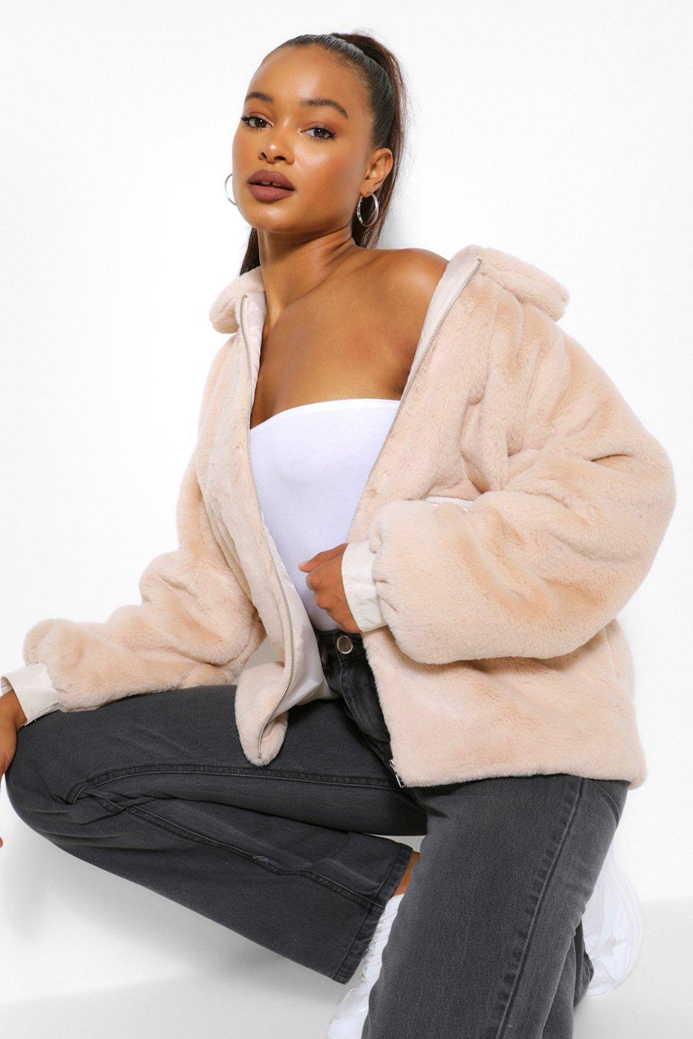 boohoo Plus Size Oversized Pocket Detail Faux Fur Jacket