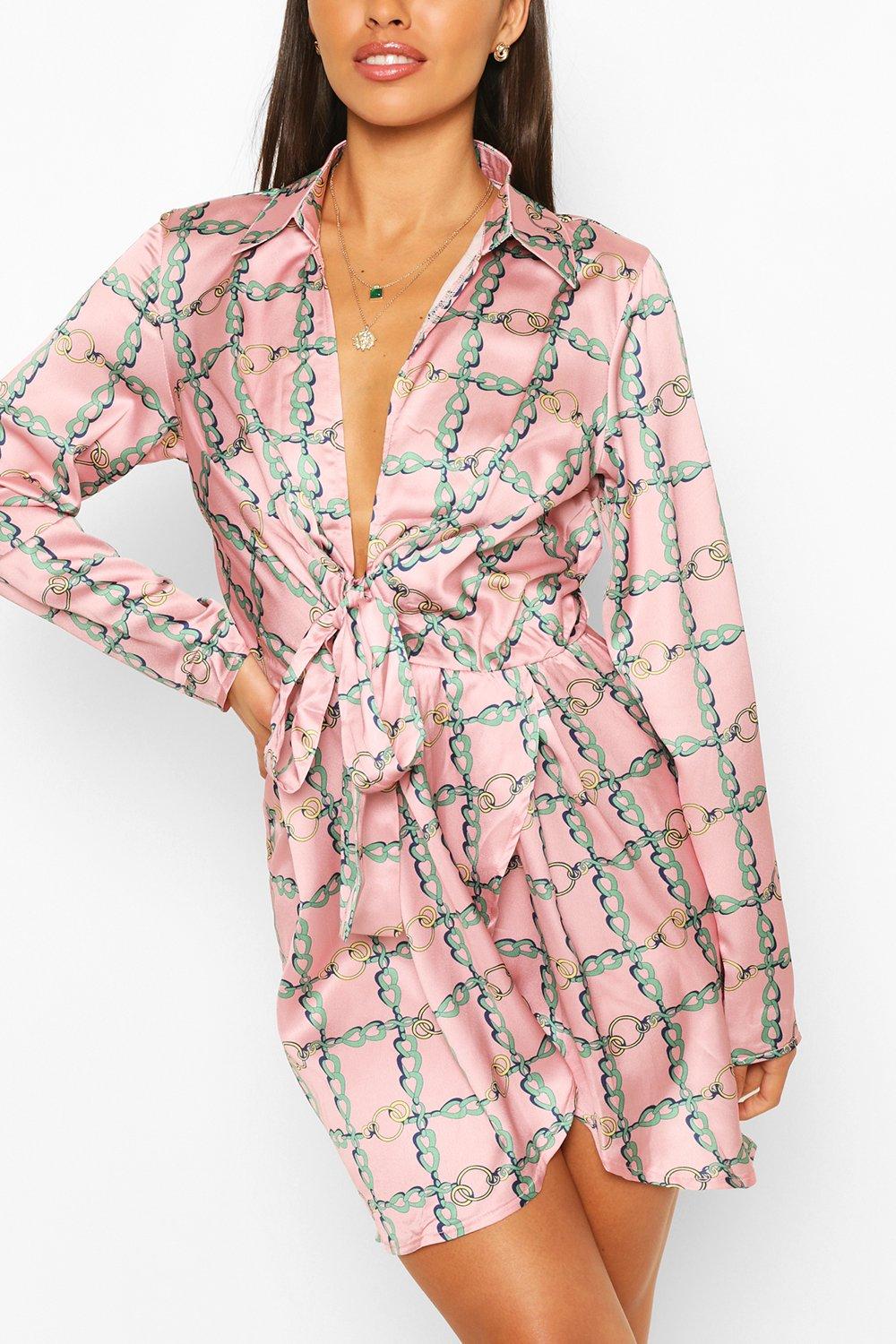 boohoo chain print shirt dress