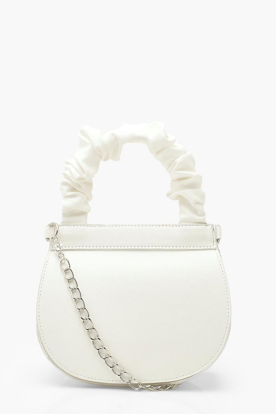 White Ruched Handle Grab Bag With Chain image number 1