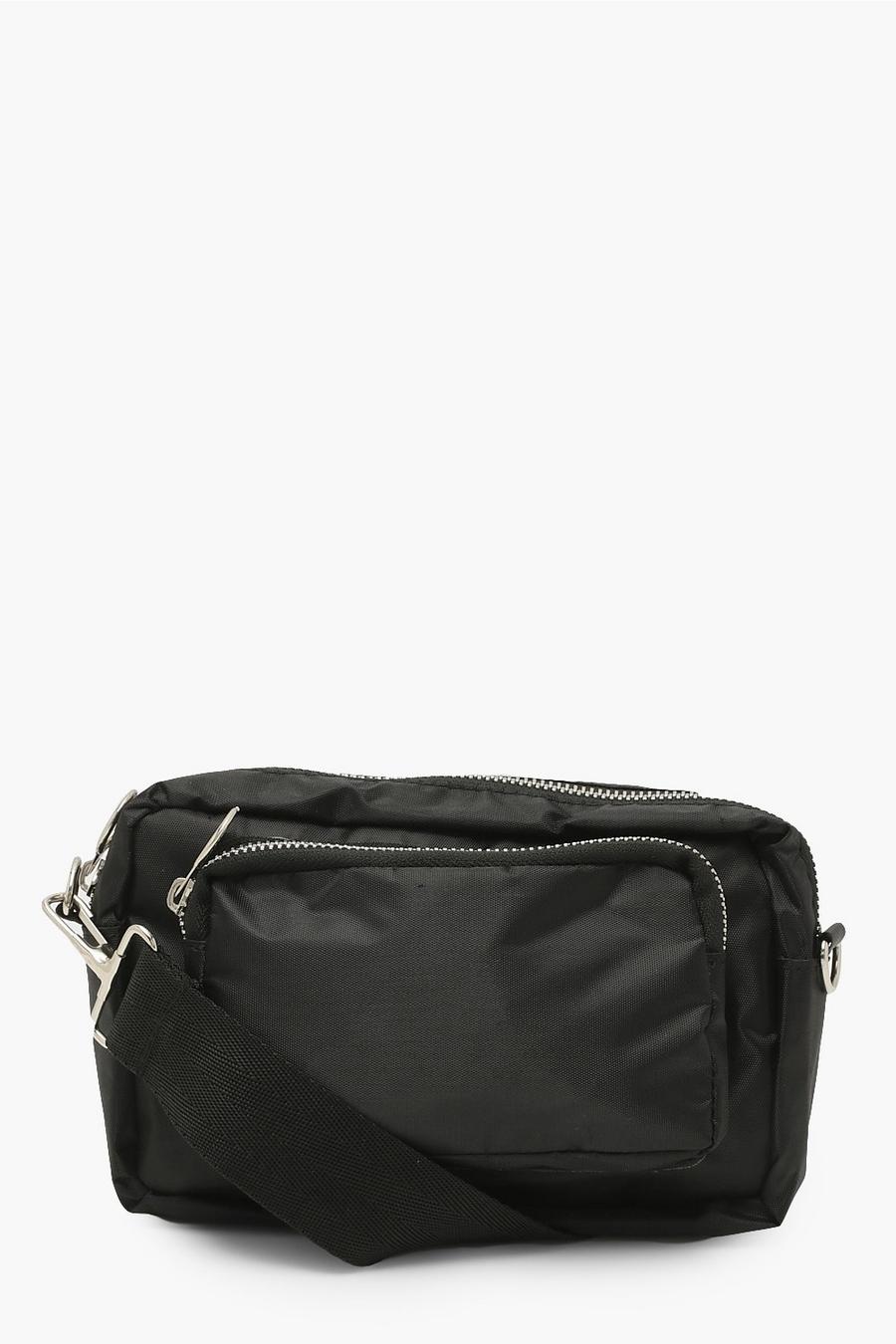 Black Nylon Zip Detail Cross Body Bag image number 1