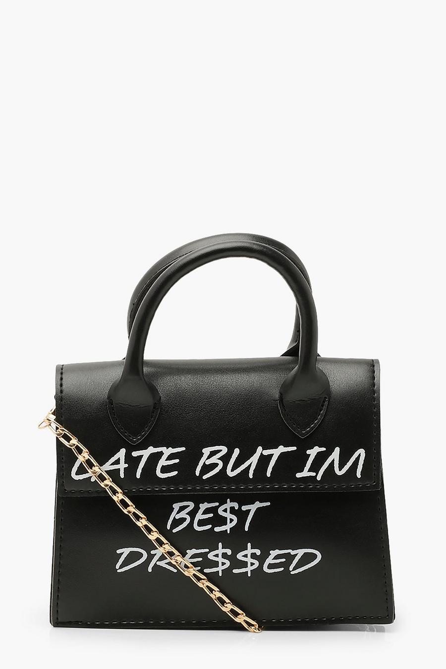 Black noir Late But Best Dressed Slogan Cross Body Bag image number 1