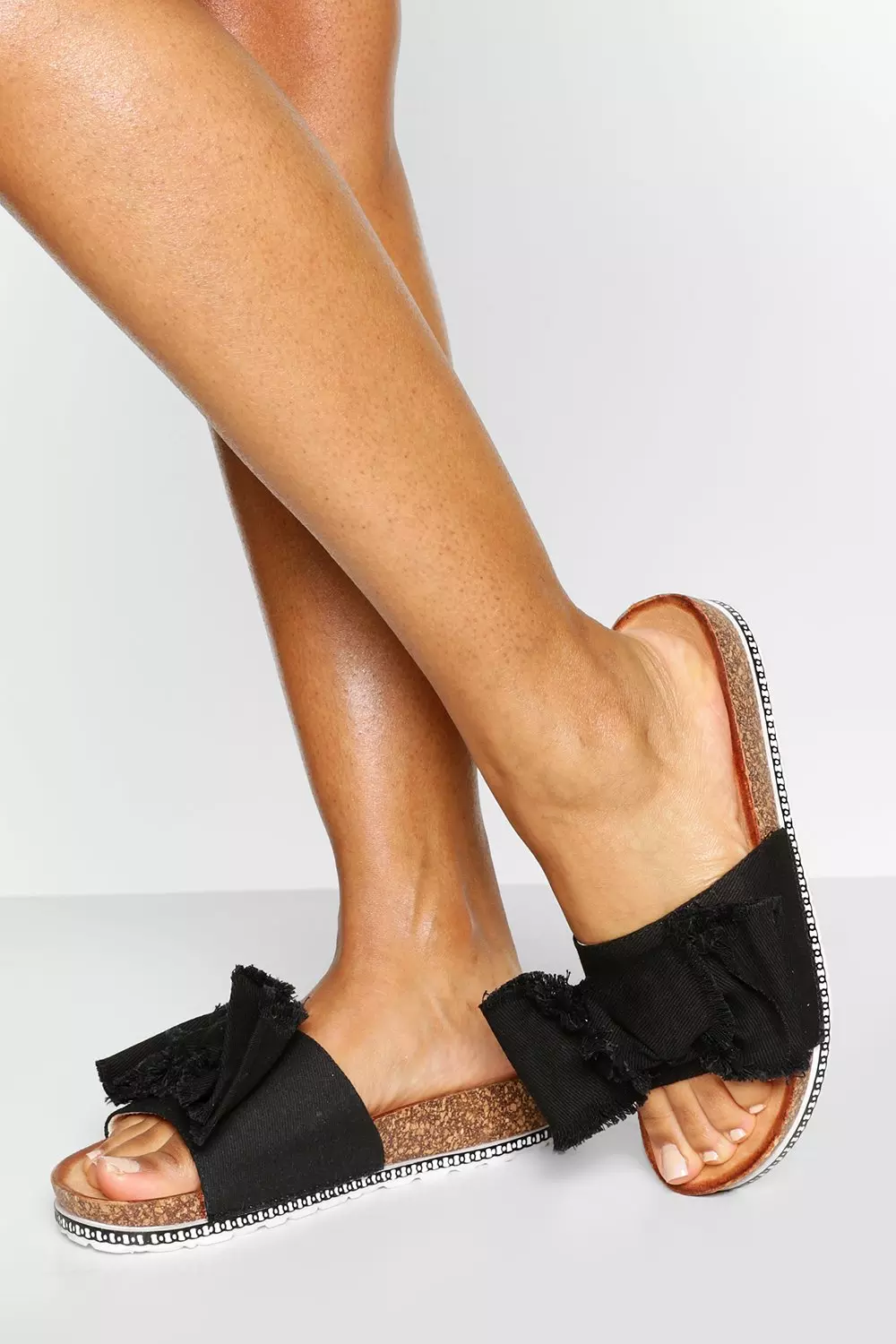 Womens black store bow sliders