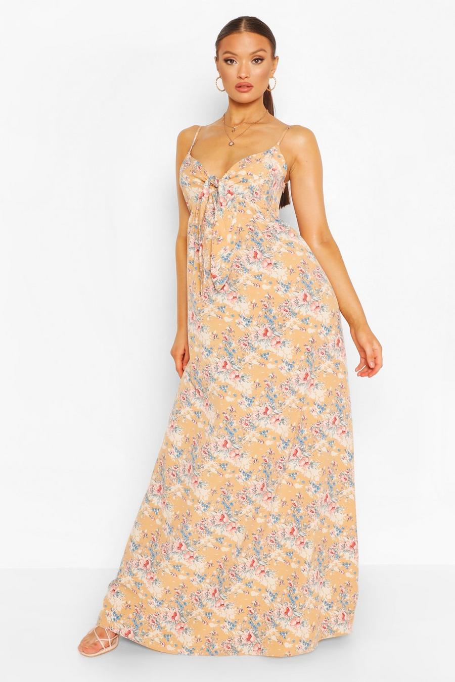 אפרסק שמלת מקסי עם כתפיות צרות וקשר מלפנים image number 1