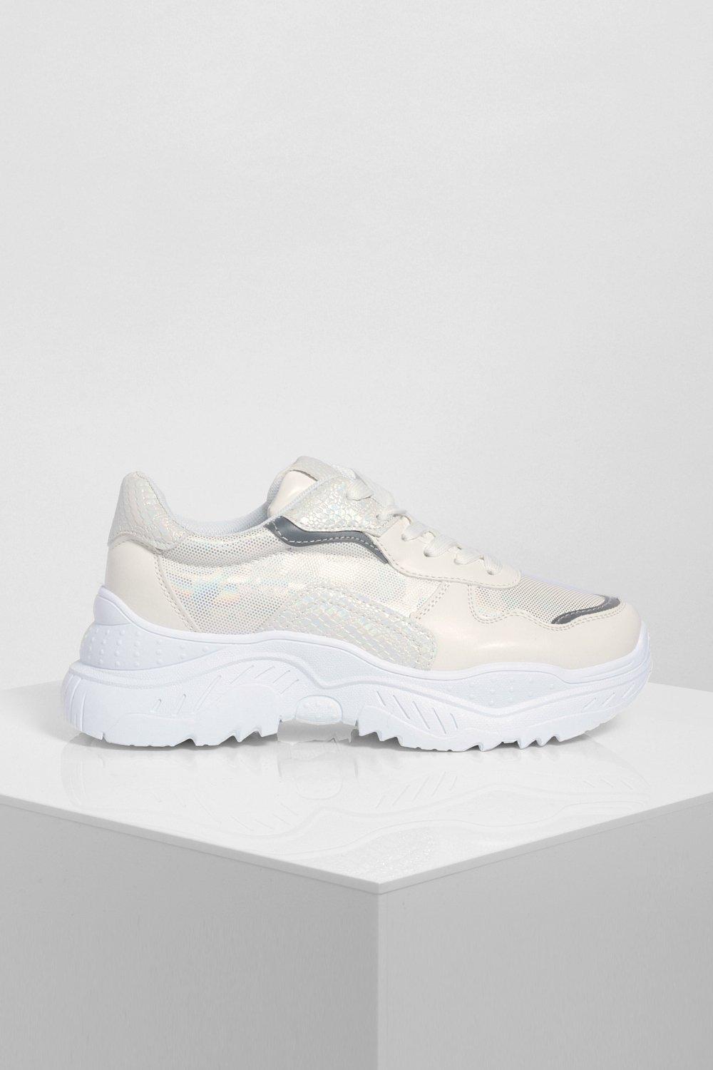 white chunky sole trainers