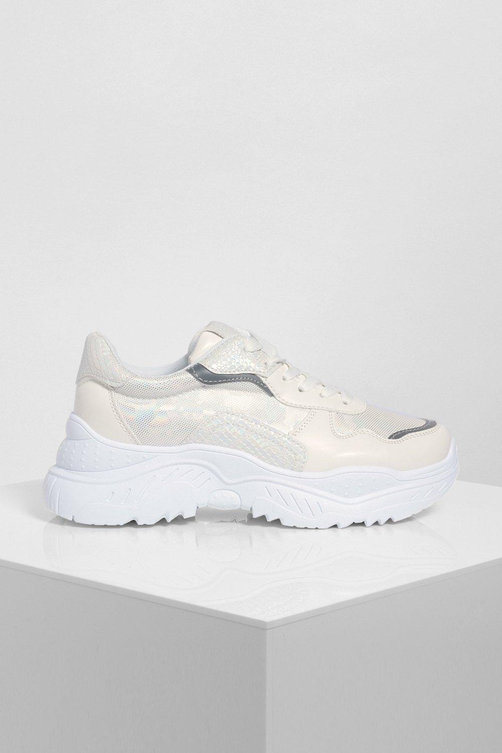 white chunky sole trainers