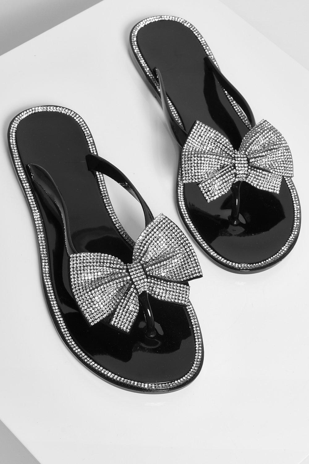 black diamante flip flops