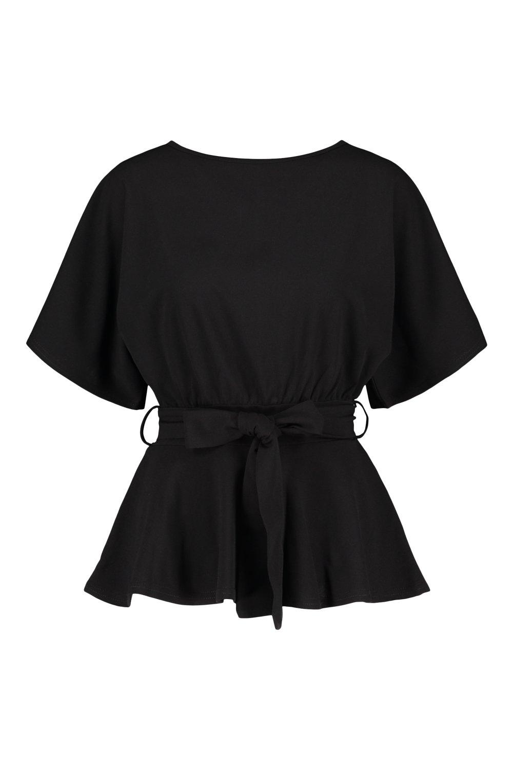 Black cheap belted top