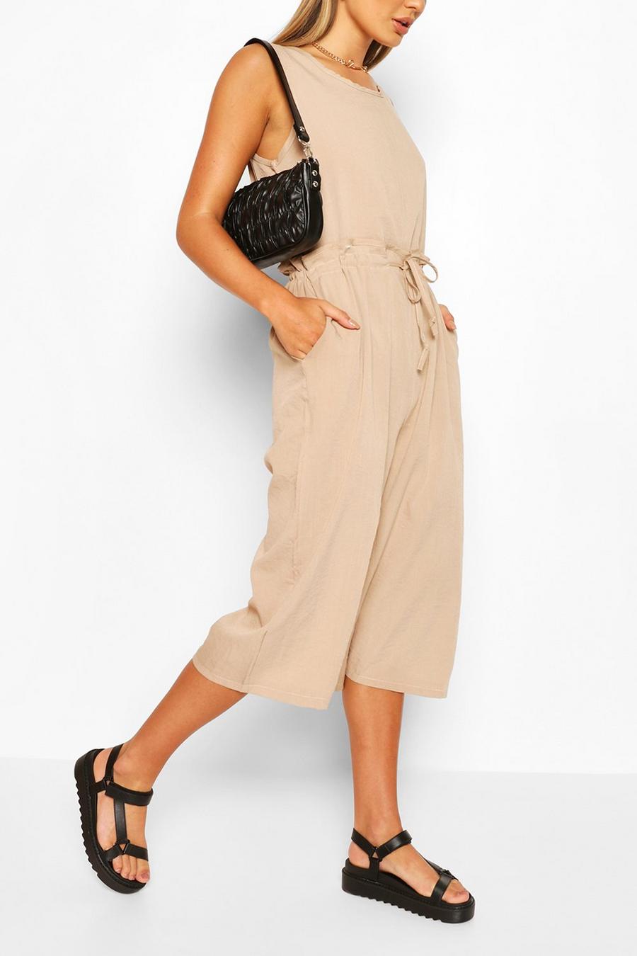 Camel Slouchy Drawstring Waist Culotte Jumpsuit image number 1