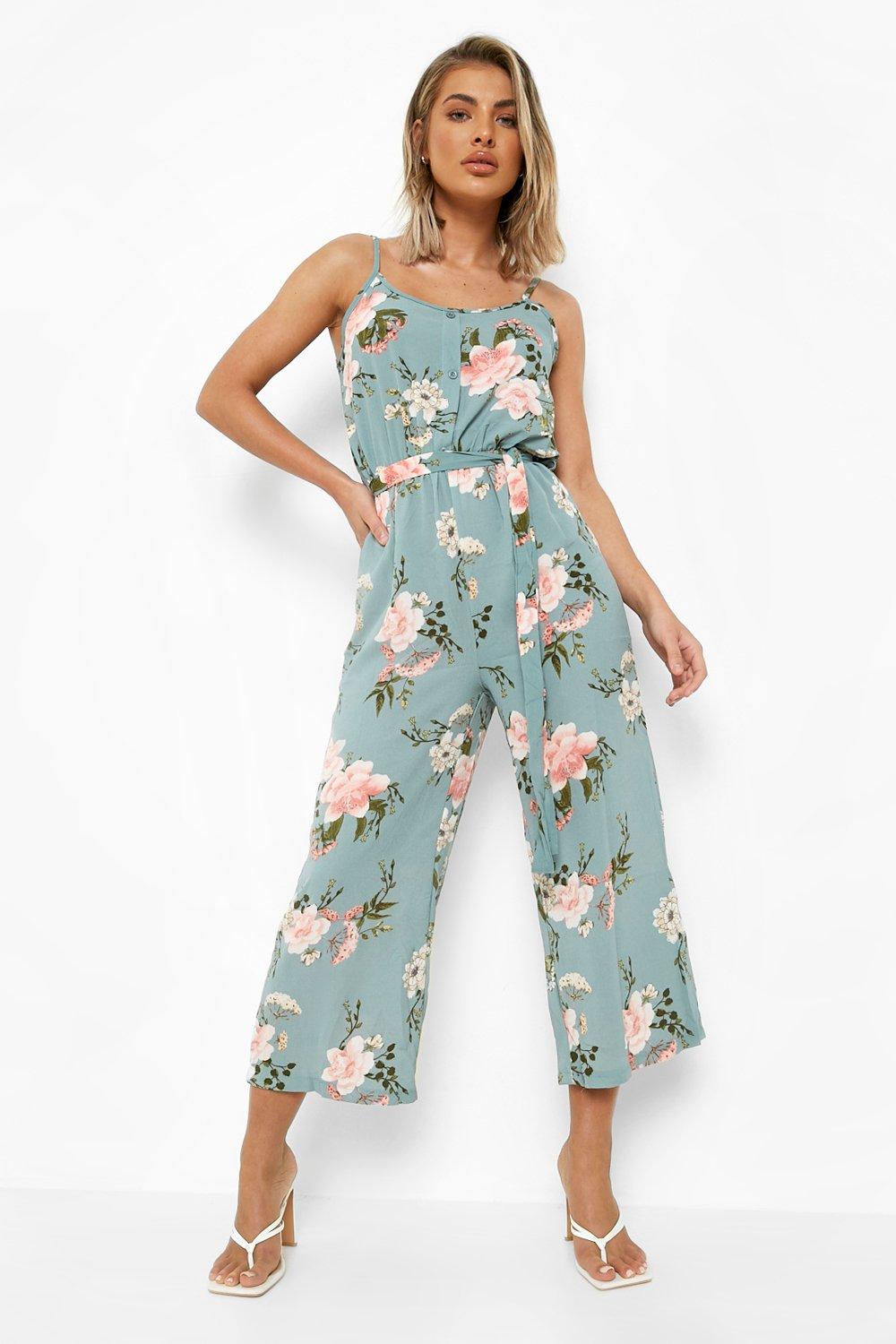 Blue Checked Halterneck Strappy Culotte Jumpsuit