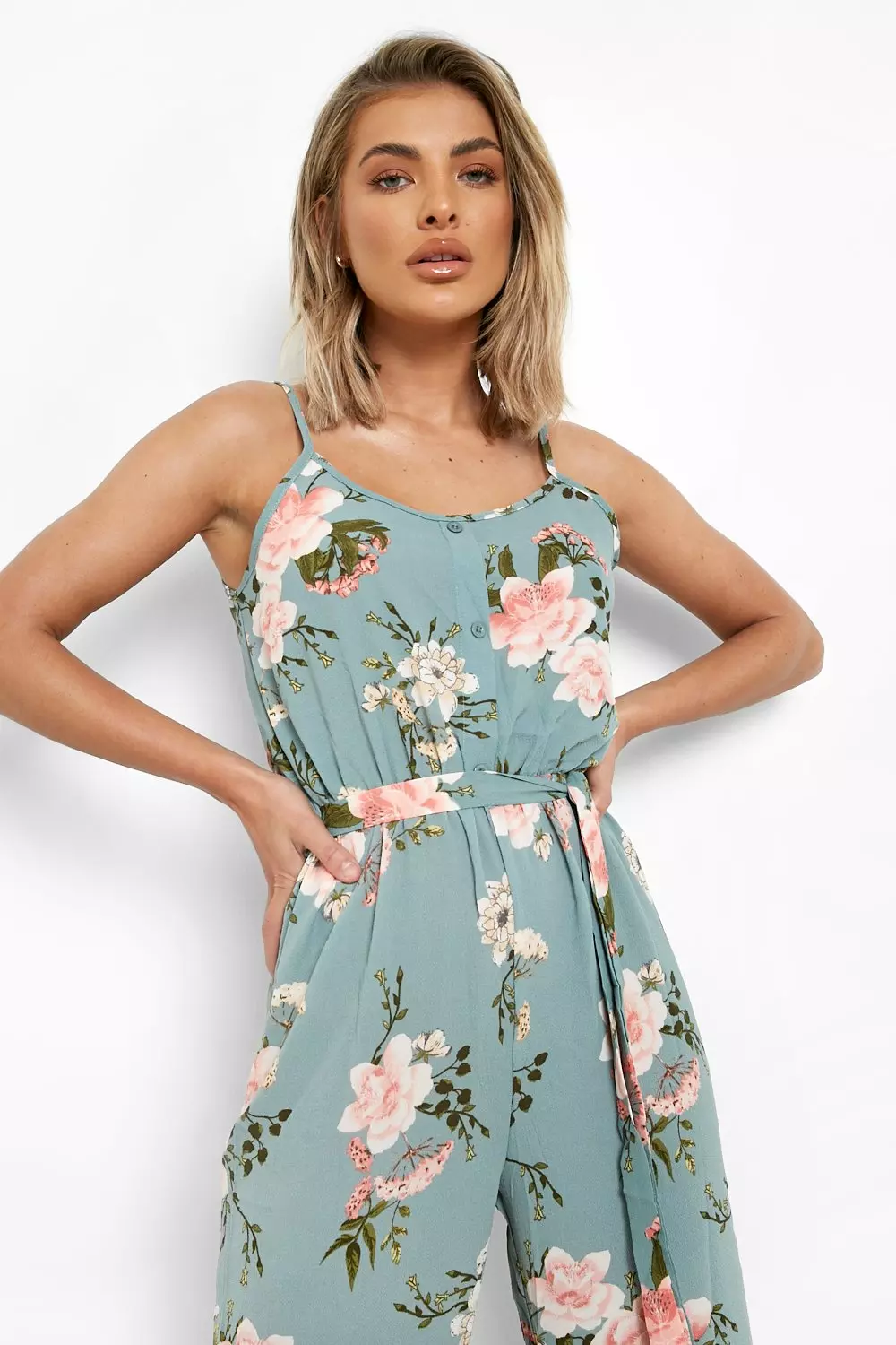 Floral Print Strappy Culotte Jumpsuit