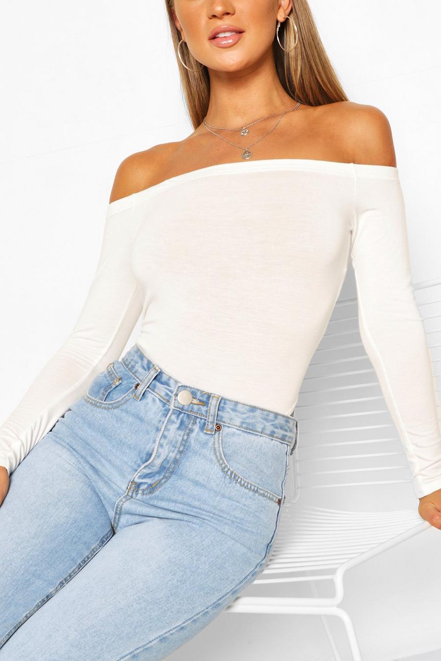 White Off the Shoulder Bodysuit image number 1