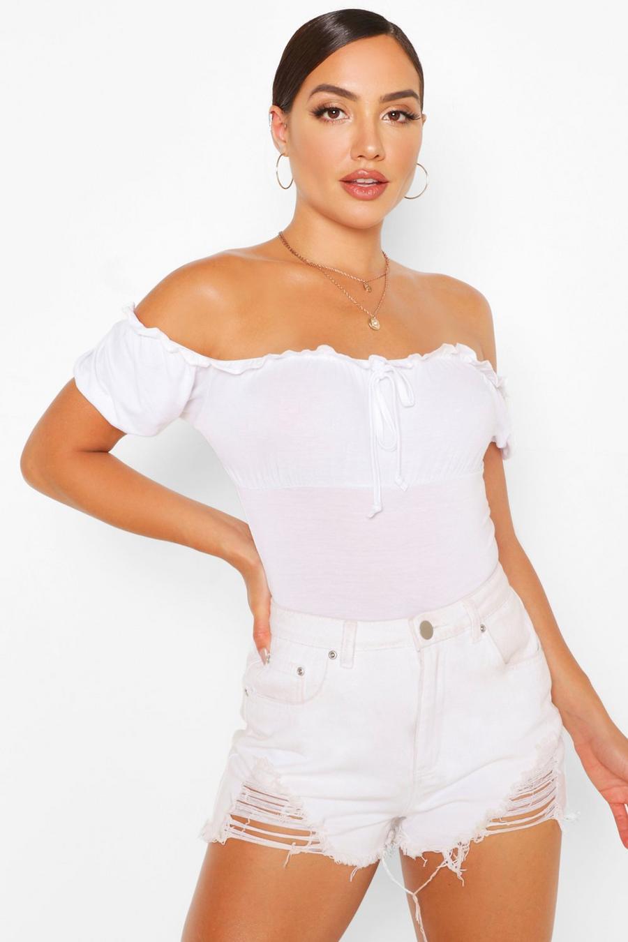 Ruffle off the sholder crop top image number 1