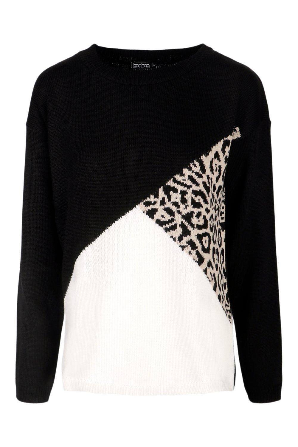 Black jumper with leopard print hotsell