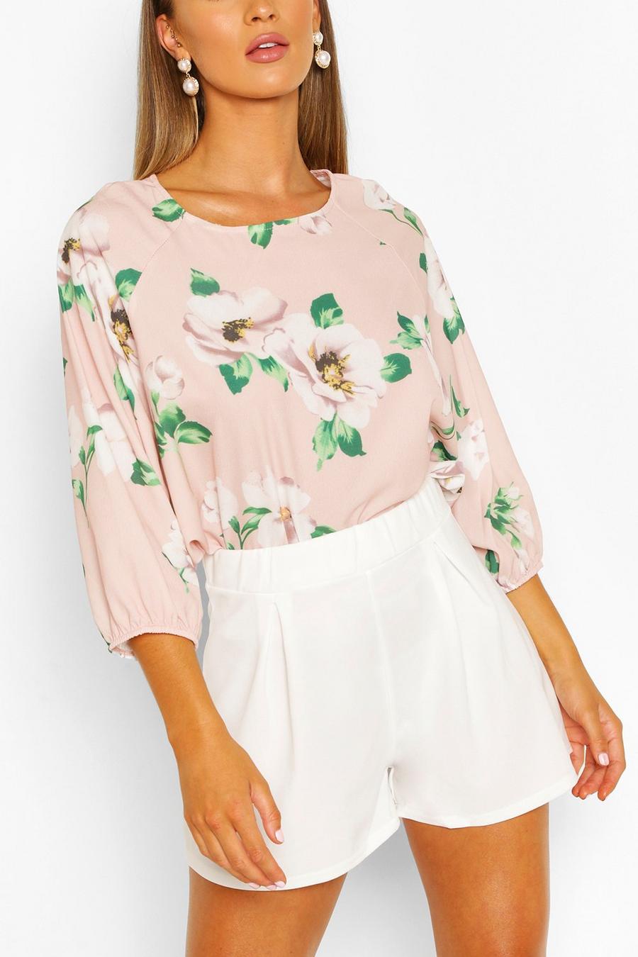 Blusa con mangas de murciélago y estampado floral, Rosa pálido image number 1