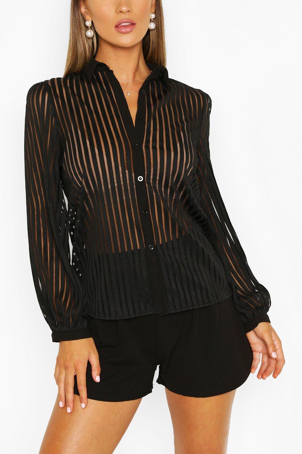 Nitale Blouse - Stripe Bishop Sleeve Blouse in Black