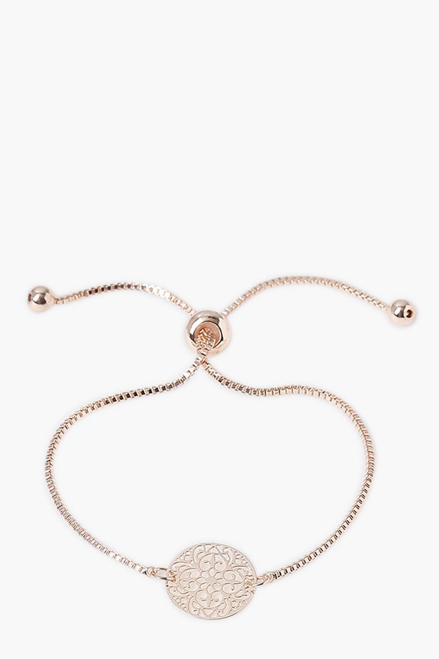 Bracelet à perles et pièce texturée, Or rose image number 1
