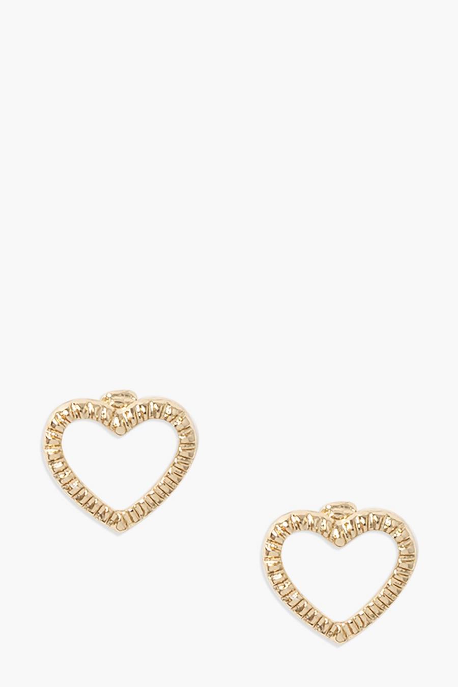 Gold Textured Heart Studs image number 1